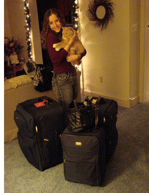 Sarah, packed and ready to go